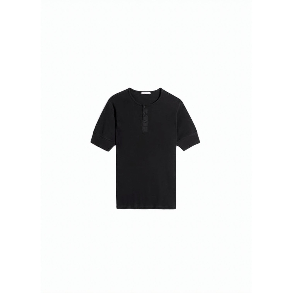 LEMAIRE Short-Sleeved Black Top with Buttoned Placket